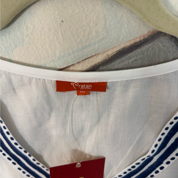 RATAN JAIPUR White And Blue Floral Vneck Casual Summer Cotton Blouse Size Medium - Picture 4 of 6